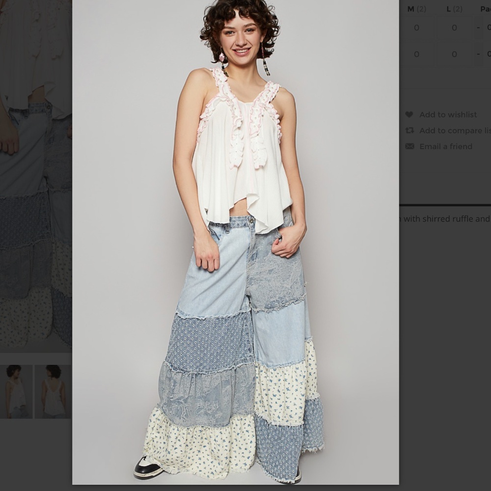 🆕 POL White and Pink Ruffle Tank Top with Pearl Accents. L. NWT!💥 - Picture 5 of 5
